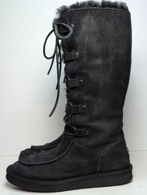 UGG Australian Appalachian lace up tall black suede boots womans size 9 EU 40